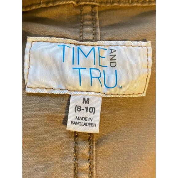 Time And Tru Women's Beige Utility Jacket M Drawstring Waist Full Zip Y2K Grunge - Picture 3 of 8
